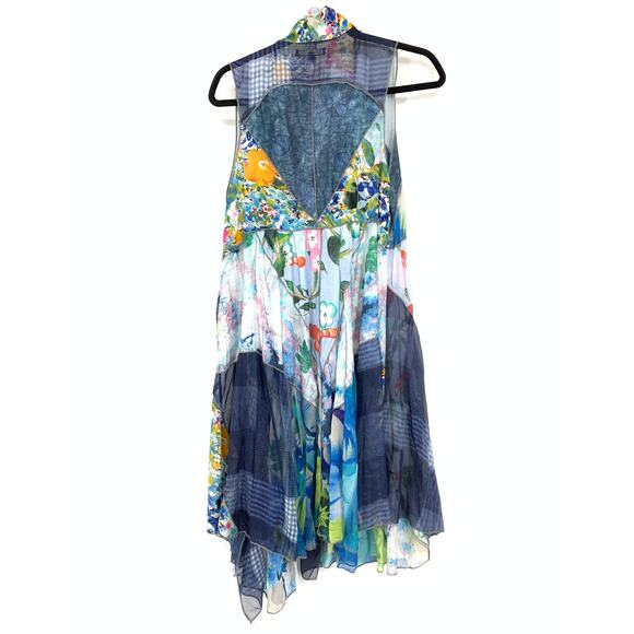 Fun Sport Womens Mix Media Patchwork Vest Kimono L Multicolor Boho Asymmetrical - Picture 2 of 6